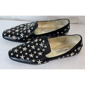 Jimmy‎ Choo Leather Slip-On Loafers Black Metal Stars Size EU 38 US 7.5 Italy